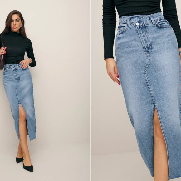 Reformation  Nila Long Denim Skirt Color: Galway Size: 25 - Picture 1 of 5
